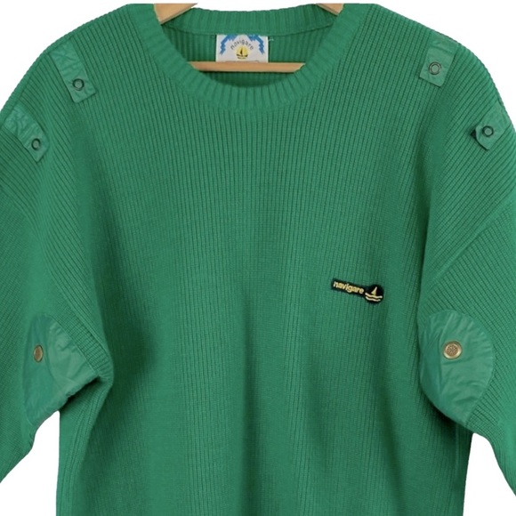 VTG 80’s Rare Navigare Men’s Green Sweater with Green Nylon Embellishments. - Picture 5 of 12